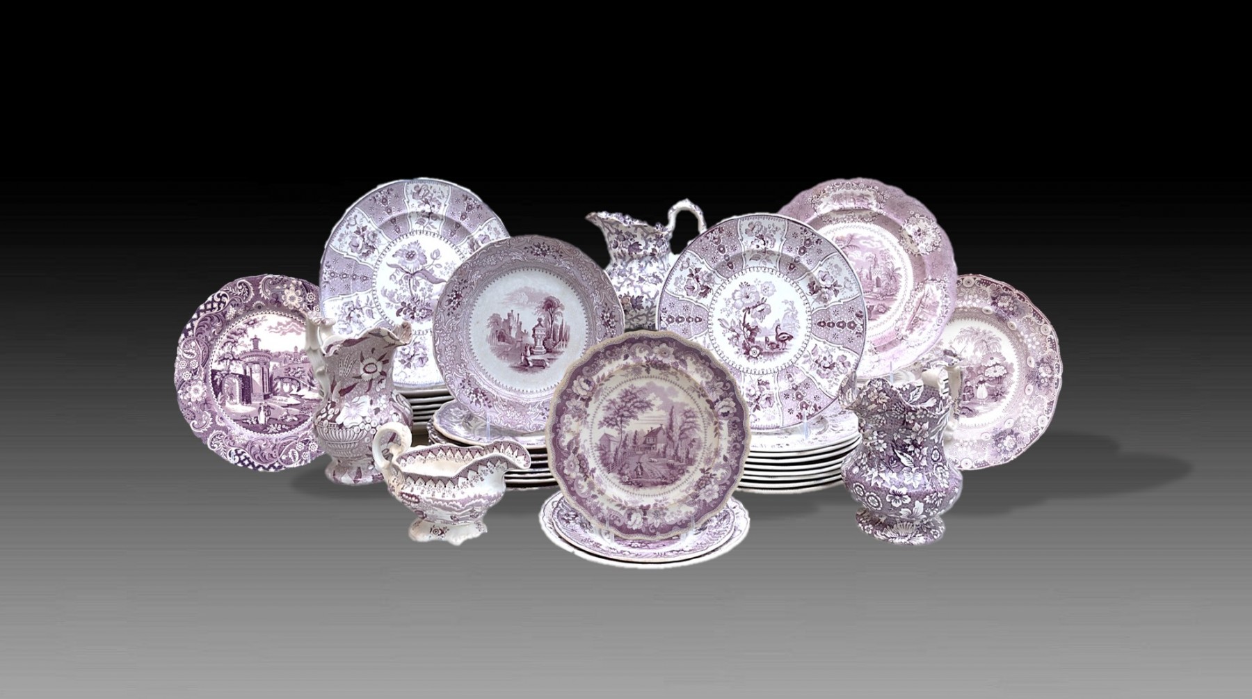 Purple transferware grouping