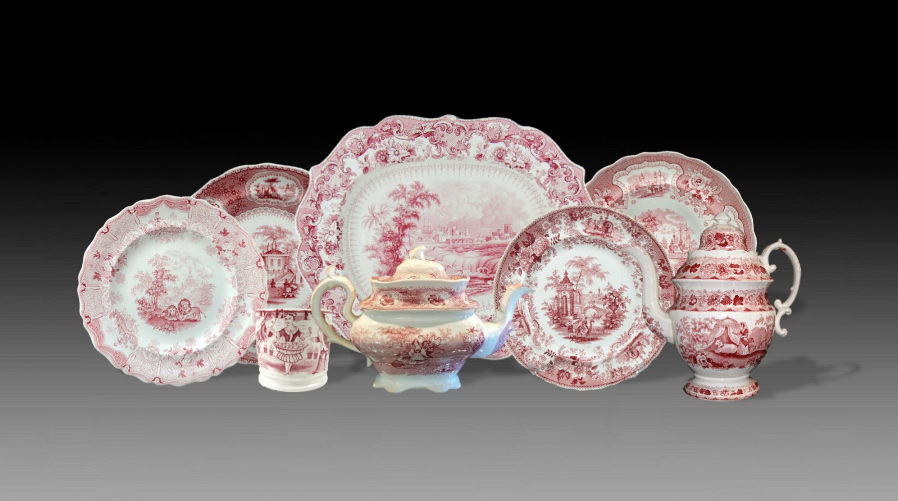 Grouping of Red Transferware